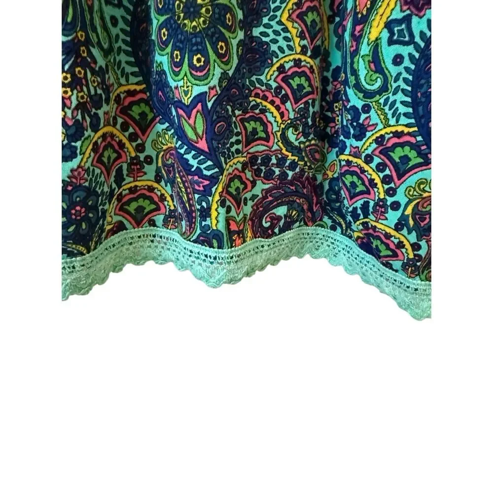 American & Beyond Caftan Dress/Swim Cover Teal Paisley Size M Festival, Resort